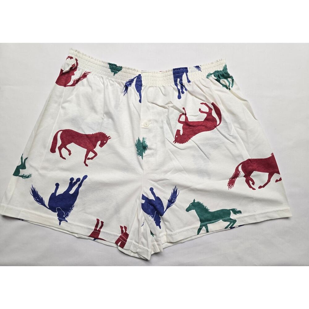 Vintage Horse Boxer Shorts Mens Large White Multicolor Underwear
